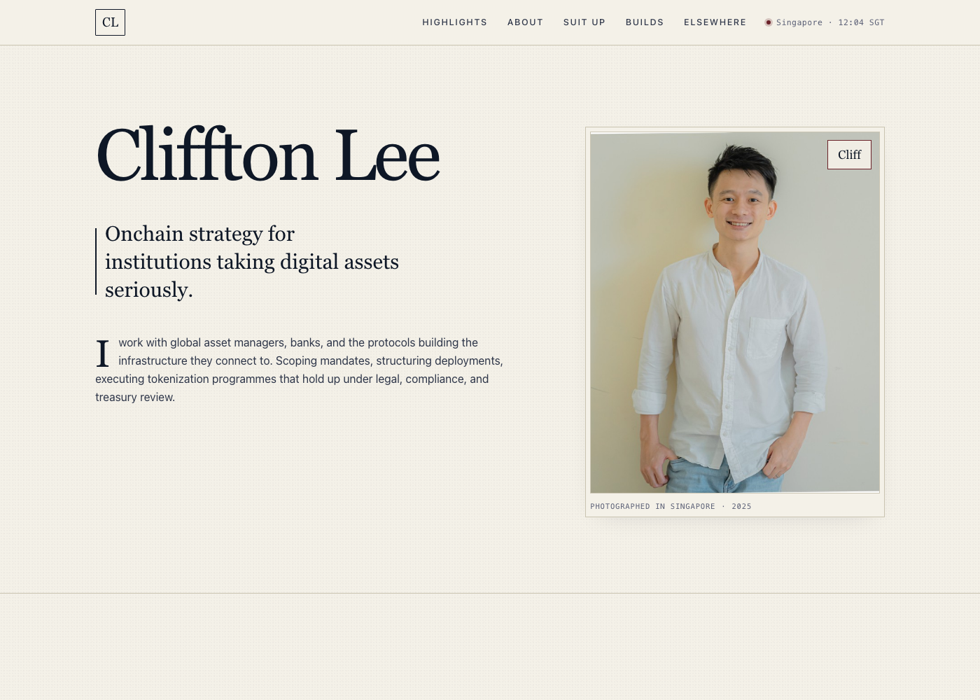 Screenshot of Cliffton Lee's personal site